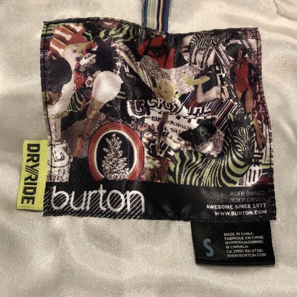 Burton Dryride Puffer Vest Small Cream Hooded Faux Fur Trim Zip Snap Pockets - Picture 8 of 12